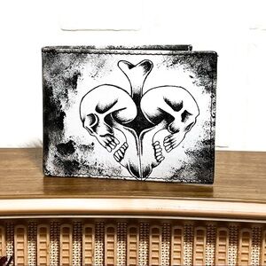 Unique Leather bi fold skull wallet